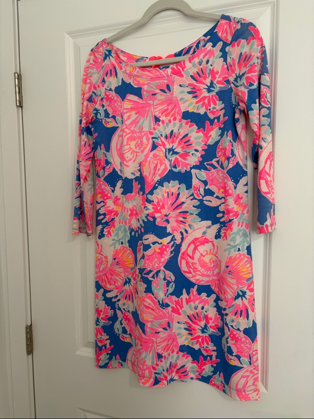 Lilly Pulitzer Blue Shift Dress with Pink Floral Print